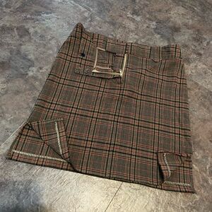 Plaid Mini Pencil Skirt Brown Tan